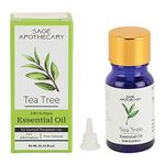 Sage Apothecary Tea Tree Essential Oil Skincare & helps Hair Growth, Aids in Acne Control, Dandruff, Aromatherapy, Stress,100% Natural, Organic Essential Oil 10 ml