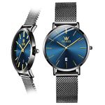 OLEVS Watch Women Black Simple Ultra Thin Watches for Women Mesh Waterproof Blue Face Analog Quartz Womens Watch Minimalist Elegant Date Ladies Watch, Montre Pour Femme