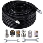 Tool Daily Sewer Jetter Kit for Pressure Washer, 100 FT Hose, 1/4 Inch NPT, Corner, Rotating and Button Nose Sewer Jetting Nozzle, 3600 PSI
