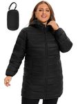 Plus Size Packable Puffer Jacket for Women, Lightweight Quilted Puffer Coat with Hood, Black, 2X