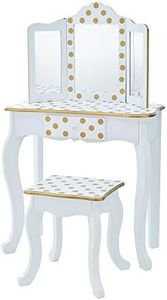 Fantasy Fields Gisele Polka Dot Kids Vanity Table & Stool, White & Gold