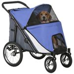 PawHut Large Dog Stroller Dog Pram Foldable Pet Pushchair with Safety Leashes for Medium, Large Dogs - Blue