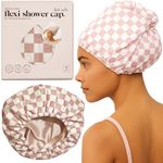 Kitsch Luxury Shower Cap Women's Reusable Waterproof - Large Shower Cap for Women, Non-Slip, Quick-Drying for Long and Short Hair, Comfortable and Stylish Design - Terracotta Check