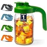 County Line Kitchen - Heavy Duty Glass Mason Jar Pitcher - Wide Mouth, 1 Quart(32 oz), Leaf Green