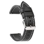 Berfine 20mm Soft Vegetable Tanned Leather Watch Bands, Quick Release Watch Strap Replacement, Black