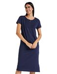 Amazon Brand - Symbol Women's Cotton Solid Knee Length Night Gown (SS19UTSDR04-GP-08_Navy_Large_Navy Blue_L)