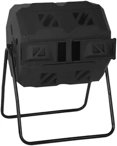 FDW Outdoor Compost Bin, 43 Gallon Dual Chamber Tumbling Composting Bin with Sliding Doors for Garden Patio Kitchen Yard，Black Door