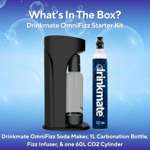 Drinkmate OmniFizz Sparkling Beverage Maker – Matte Black, 1L Bottle & CO2