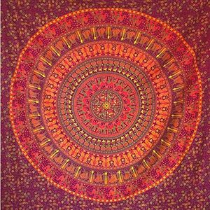 MOMOMUS Tapis/Drap/Tapisserie Murale Mandala – 100% Coton, Couleurs Vives, Style Oriental – Tenture Murale Mandala, Toile Murale et Tissu Mural Décoratif - Orange, 210 x 230 cm