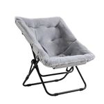 SESHINELL Comfy Saucer Chair, Oversized Foldable Faux Fur Lounge Chair Reading Chair with Metal Frame Moon Lazy Chair Accent Chair for Bedroom, Living Room, Dorm Rooms, Grey