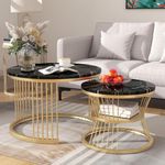 Zamofy Iron Frame Marble Finish Set of 2 Coffee Table Snackes Tea Table Stylish Sofa Center Table for Living Room Bedroom or Any Apartment (Black & Golden)