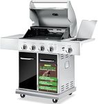 NutriChef Heavy-Duty 5-Burner Propane Gas Grill - Stainless Steel Grill, 4 Main Burner with 1 side burner, 52,000 BTU Grilling Capacity, Electronic Ignition System, Built-in Thermometer - NCGRIL2