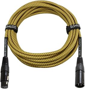 GLS Audio 25 Foot Mic Cable Balanced XLR Patch Cords - XLR Male to XLR Female 25 FT Microphone Cables Brown Yellow Tweed Cloth Jacket - 25 Feet Mike P