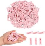 KIMOBER 1.77Inch Wooden Clothespins,Pink Craft Wood Clothes Pins Pegs Clips for Hanging Photos,Paper Crafts,100PCS