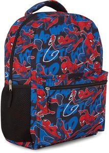 Marvel Comics Allover School Backpack - Avengers, Spiderman, Captain America, Iron Man Hulk - Officially Licensed Bookbag, Black Spiderman, Modern, Minimalist