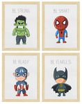 ArtX Wall Paintings For Kids Room, Superheroes Kids Room Wall Frame, Superheros Kids Room Décor, 10x13 inch each, Multicolor, Synthetic Wood, Set Of 4