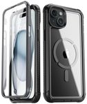 Poetic Guardian MagPro Case for iPhone 15 6.1 Inch,[Compatible with MagSafe][20 FT Mil-Grade Drop Tested] Full-Body Shockproof Rugged Clear Cover with Built-in Screen Protector, Black/Clear