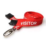 PCL Media Ltd Visitor Lanyard with Metal Lobster Clip & Plastic Breakaway Clip - Red Coloured Visitor Print Neck Strap for Events, Security Setup, Hospitals, Sports, Rally (10 Pack)