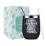 CARAKNOTS Teacher Appreciation Gifts for Women Teacher Wine Tumbler Teacher Gifts for Christmas Thank You Graduation Teacher Charcoal Black Tumbler with Lid and Straw 12 OZ