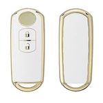 kwmobile Key Cover Compatible with Mazda 2 Button Car Key Keyless Go - Car Key Fob Case Protector - White/Gold