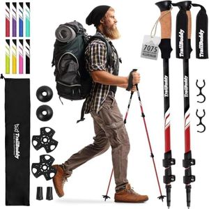 TrailBuddy Trekking Poles - Lightweight, Collapsible Hiking Poles for Backpacking Gear - Pair of 2 Walking Sticks for Hiking, 7075 Aluminum with Cork Grip Red Beetle