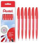 Pentel S520 Original Sign Pen Fibre Tip Marker Fineliner Pens - 2mm Nib - 1mm Line - Red Ink - Pack of 6 in Gift Box