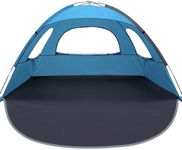 WhiteFang Beach Tent Anti-UV Portable Sun Shade Shelter for 3 Person, Extendable Floor with 3 Ventilating Mesh Windows Plus Carrying Bag, Stakes and Guy Lines (Blue)