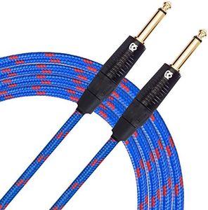 KLIQ Guitar Instrument Cable, 20 Ft - Custom Series with Premium Rean-Neutrik 1/4" Straight Gold Plugs, Blue/Red Tweed