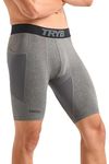 TRYB Men’s Compression Shorts | Muscle Support Athletic Wear | No Irritation & Rubbing | Quick Dry, 4-Way Stretchable, Breathable Workout | Gym Running Training Shorts with Pocket| Grey(L)