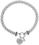 Nine West Women's Boxed Bracelet Pave Heart Stretch, Silver/Crystal, Silver