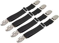 (Straight-4pcs) - 4Pcs Adjustable Bed Sheet Fasteners Suspenders, BetyBedy Elastic Sheet Band Straps Clips, Cover Grippers Suspenders Holder for Mattress Pad Cover, Sofa Cushion (Black)