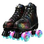 KALINU Unisex Roller Skates Double Row Four Wheels High-top Roller Skates Lightning Pattern for Beginners Womens Mens Boys and Girls (Lightning black flash wheel,44)