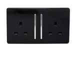 Trendi Switch 2 Gang Artistic Modern Glossy 13 Amp Electrical Long Switched Double Plug Socket Black