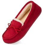 HomeTop Women's Moccasins House Slippers Memory Foam Microsuede Faux Fur Indoor Outdoor Loafer Shoes Wine Red,9 US