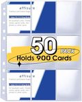 9 Pocket Card Sleeves, Holds 900 Cards, Trading Card Binder Sleeves, 3 Ring 9 Pocket Pages for Sports Cards, Coupons, Game Cards, 50 Pack