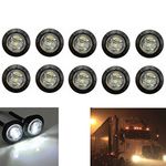 VIGORFLYRUN PARTS LTD 10pcs 3 LED 3/4" Round Side Marker Indicators Light, Truck Signal Light for 12V Car Bus Truck Trailer Lorry Clearance Lights - White