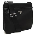 Prada Midnight Black Tessuto Nylon & Saffian Leather Designer Crossbody Messenger Travel Bag for Women and for Men 2VH563, Black, Medium