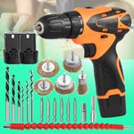 Galaxe 12V Wireless Screwdriver Drill Lithium Driver Machine Power Cordless Drill Electric Hand Drill with 5pcs Steel Wire Brush Set (GLX12V5WB12, 33pcs tool kit)