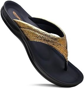 AEROTHOTIC Comfortable Arch Support Flat Sandals for Women Comfy Toe Post with Cute Soft Padded Straps Casual Fashion Vacation Essentials Dressy Shower Sandals (Sela Brown, Size 7)