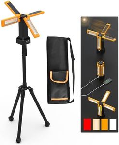 13200mAh Rechargeable Solar Work Light with Folding Stand and Carrying Bag, AODOO 8000 Lumen Stepless Dimmable , White/Warm/Nature White/RED(SOS) with Detachable Tripod (Orange)