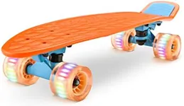 Hurtle Standard Skateboard Mini Cruiser - 6'' PP Deck Complete Double Kick Skate Board w/ 3.25'' Aluminum Alloy Truck, PU Wheels w/LED Light - for Kids, Teens, Adults