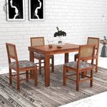 SHRI MINTU'S ART Wooden 4 Seater Dining Table Set | Four Seater Dinning Table with Cushioned Chairs for Home | Dining Room Furniture for Kitchen & Restaurants | Solid Wood Sheesham, Honey Finish