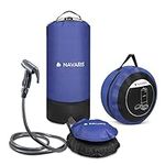 Navaris Portable Pressure Shower with Foot Pump - 11L Outdoor Solar Shower Bag with Shower Nozzle for Camping, Hiking, Backpacking, Beach, Travel