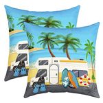 Ocean Pillow Covers Set of 2 Hawaiian Beach Tropical Leaves Throw Pillowcases Camper Van Pillow Cases Cushion Covers for Kids Boys Girls Microfiber Summer Holiday Vacation Cushion Cases 18x18 Inch