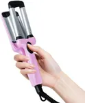 Ouphiny Mini Hair Crimper, 3 Barrel Curling Iron 1/2 Inch with Dual Voltage, Travel Beach Waver Curling Iron for Short to Medium Hair, Purple