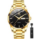 OLEVS Watches for Men Analog Luxury Men Stainless Steel Watch Black and Gold Big Face Business Mens Watches Dress Casual Waterproof Mens Watch Day Date Easy Read Classic Wrist Watch for Men