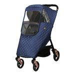 Rehomy Winter Stroller Rain Cover Universal Warm Quilted Weather Cover Windshield Protect from Rain Sun Snow Wind Dust for Baby Stroller Pushchair (Navy)