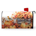 Dacawin Fall Magnetic Mailbox Cover Standard Size 21x18 Inches Sunflower Pumpkin Maple Leaf Waterproof Mailbox Wraps Autumn Bird Mailbox Post Letter Box Covers for Home Garden Yard Decor