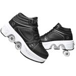 Roller Skates for Women Men Outdoor,2 in1 Parkour Shoes with Wheels for Girls/Boys,Double Row Deform Kick Roller Shoes Retractable Adults/Kids,Quad Roller Skates,Skating Shoes Recreation Sneakers