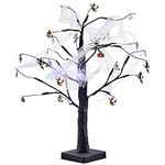 THE TWIDDLERS - 2FT Black Halloween Tree with USB/Battery-Powered LED Lights, Spooky Spider Web Design & Hanging Twig Ornaments - Perfect for Halloween Party Decorations